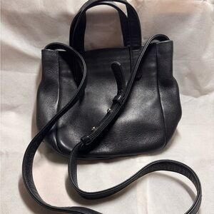 BAGGU Black Leather Crossbody Tote with Adjustable Strap